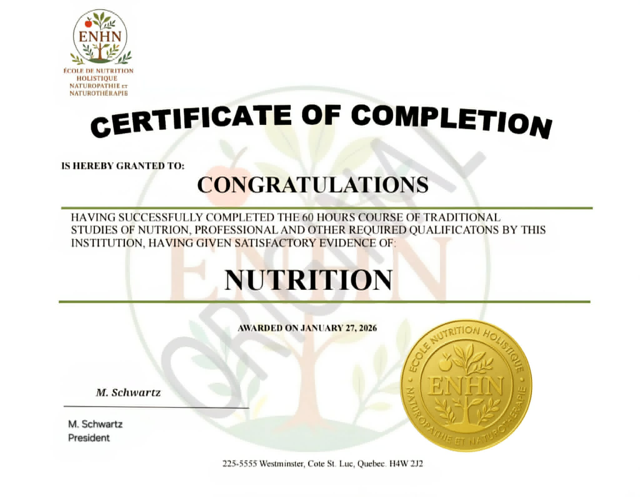 nutrition certificate